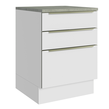 Balcão 60 x 60 cm 3 Gavetas (Com Tampo) Branco/Branco Veludo Lux Madesa