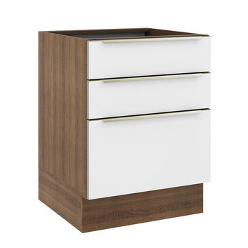 Balcão Madesa Lux 60 cm 3 Gavetas (Sem Tampo) Rustic/Branco Veludo