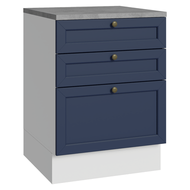 Balcão de Cozinha 60 x 60 cm 3 Gavetas (Com Tampo) Branco/Azul Vik Madesa