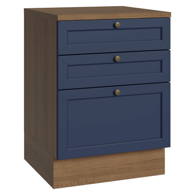 Balcão de Cozinha 60 x 60 cm 3 Gavetas (Com Tampo) Rustic/Azul Vik Madesa