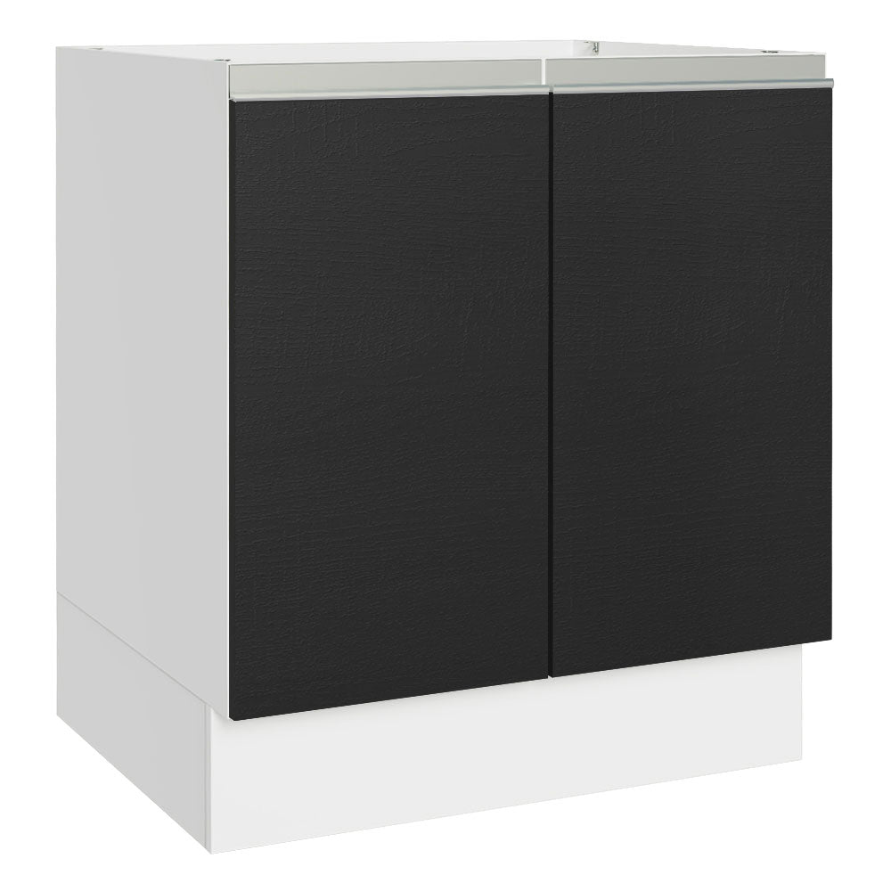 Balcão Cozinha 70 x 60 cm 2 Portas (Sem Tampo) Branco/Preto Glamy Madesa