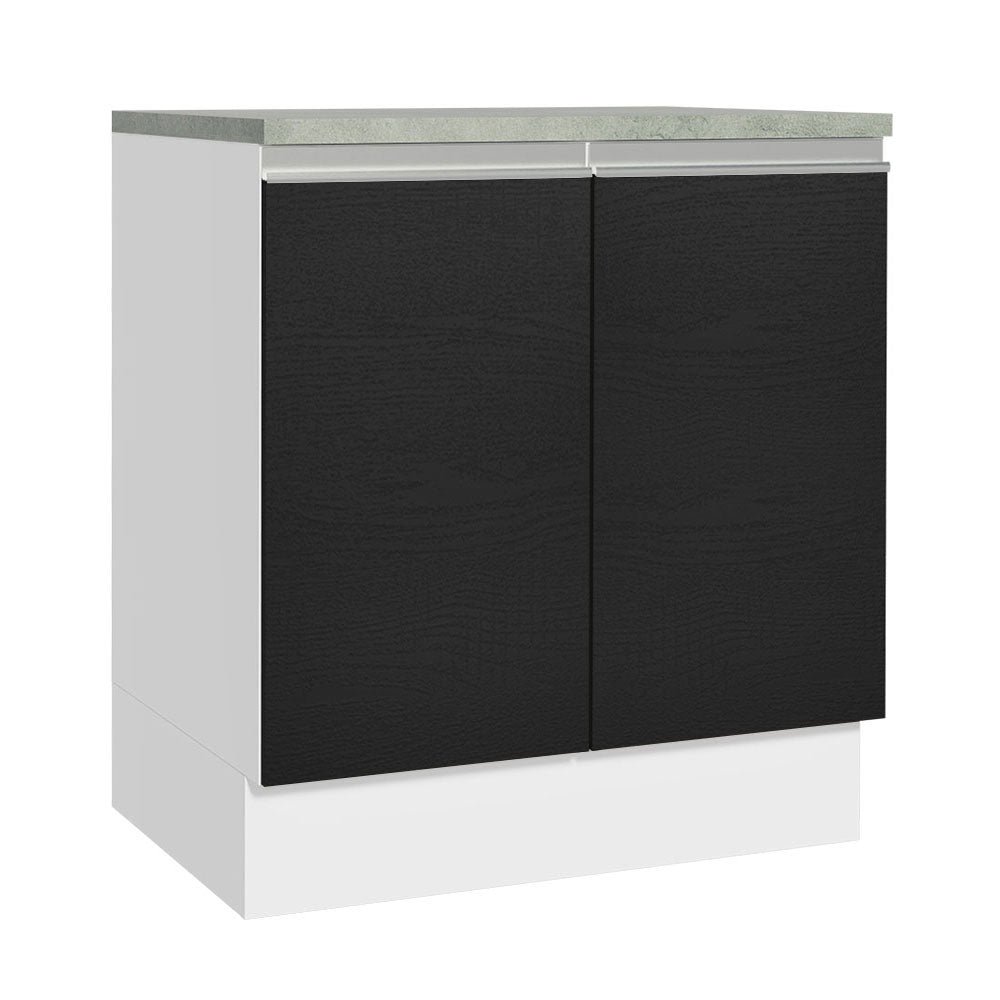 Balcão 70 x 60 cm 2 Portas (Com Tampo) Branco/Preto Glamy Madesa