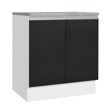 Balcão 70 x 60 cm 2 Portas (Com Tampo) Branco/Preto Glamy Madesa