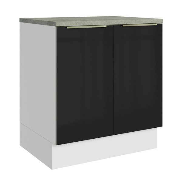 Balcão de Cozinha 70 x 60 cm 2 Portas (Com Tampo) Branco/Preto Lux Madesa