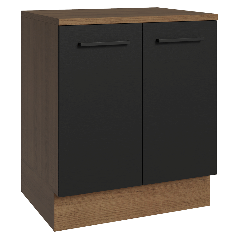 Balcão de Cozinha Madesa Agata 70 x 60 cm 2 Portas (Com Tampo) Rustic/Preto