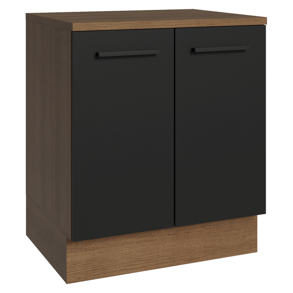 Balcão de Cozinha Madesa Agata 70 x 60 cm 2 Portas (Com Tampo) Rustic/Preto