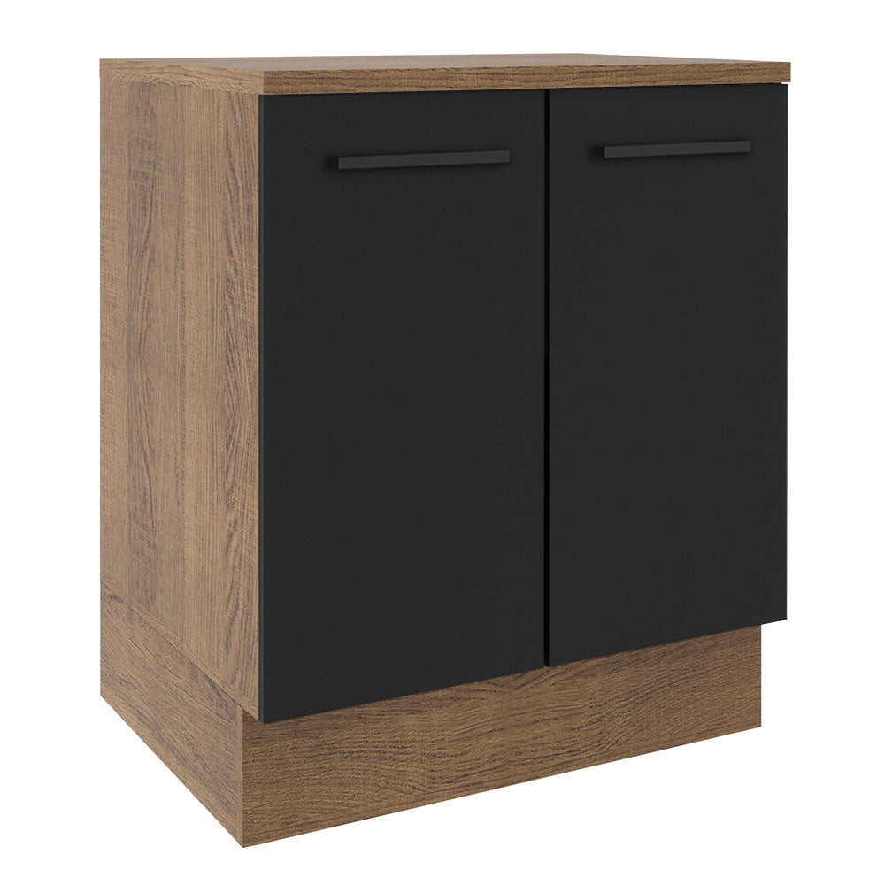 Balcão de Cozinha Madesa Agata 70 x 60 cm 2 Portas (Com Tampo) Rustic/Preto