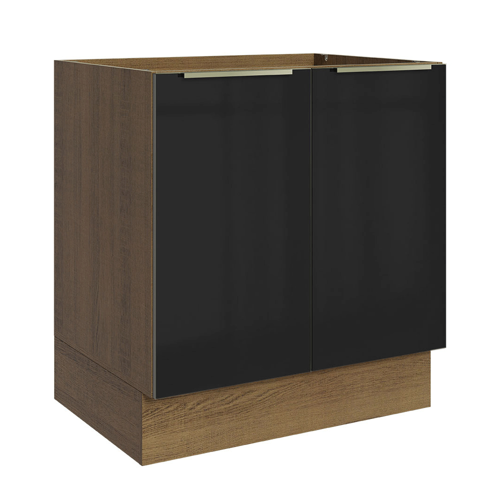 Balcão de Cozinha 70 x 60 cm 2 Portas (Sem Tampo) Rustic/Preto Lux Madesa