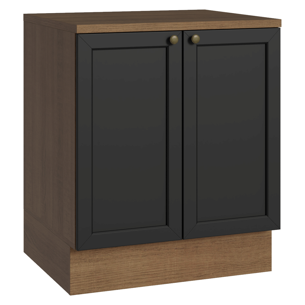 Balcão de Cozinha 70 x 60 cm 2 Portas (Com Tampo) Rustic/Preto Vik Madesa