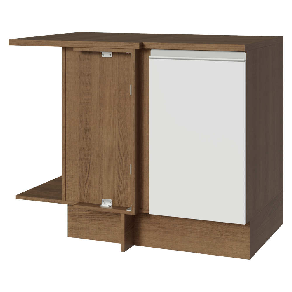 Balcão de Canto Madesa Glamy 1 Porta 60 cm Profundidade (Com Tampo) Rustic/Branco