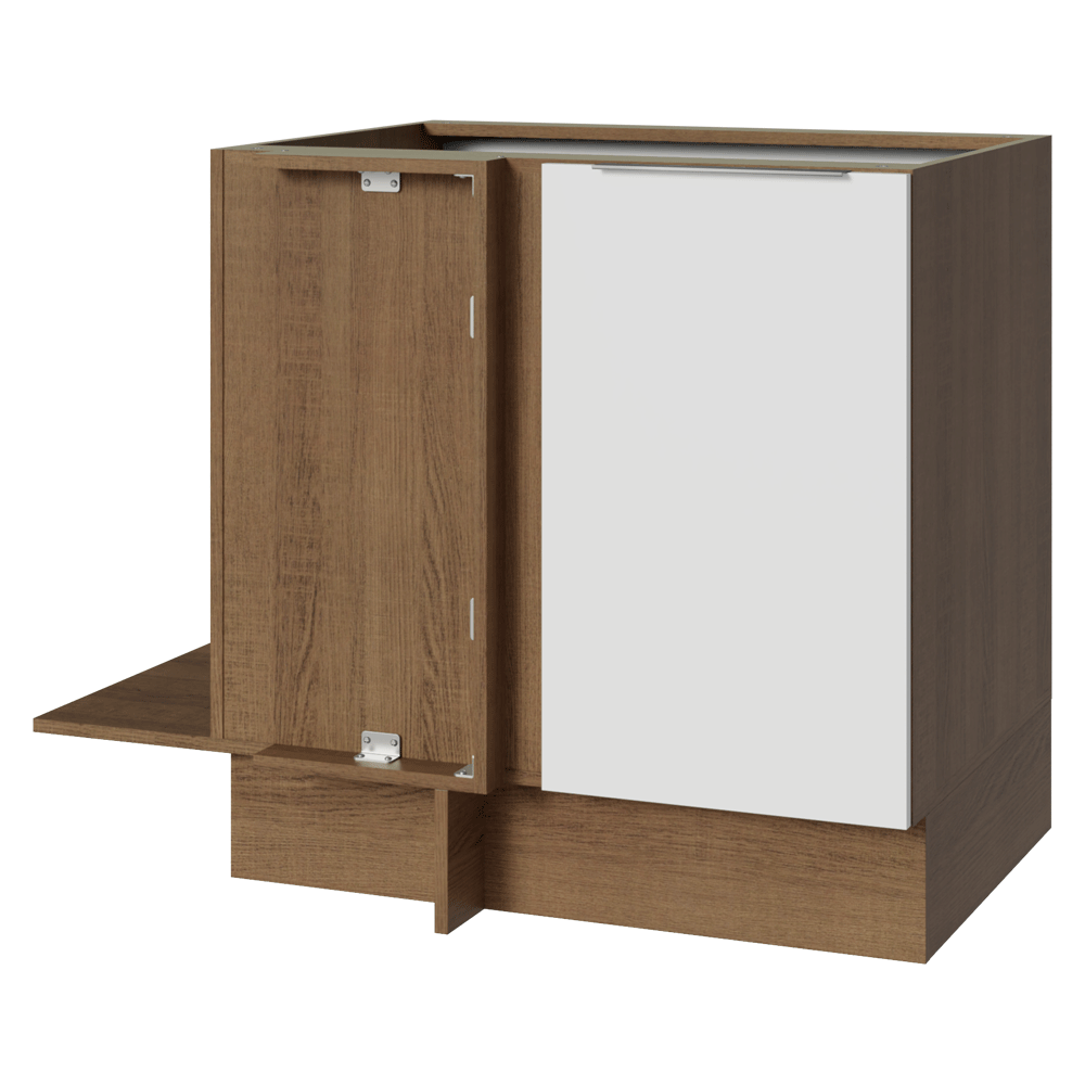 Balcão Cozinha de Canto 1 Porta 60 cm Profundidade (Sem Tampo) Rustic/Branco Stella Madesa