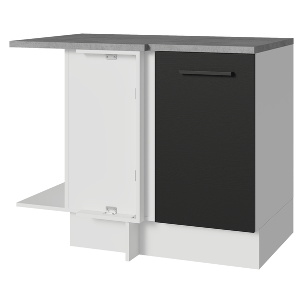 Balcão de Canto Madesa Agata 1 Porta 60 cm Profundidade (Com Tampo) Branco/Preto