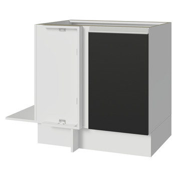 Balcão Cozinha de Canto 1 Porta 60 cm Profundidade (Sem Tampo) Branco/Preto Glamy Madesa