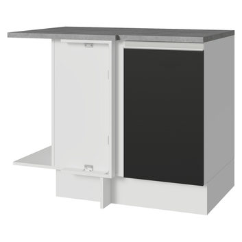 Balcão de Canto Madesa Glamy 1 Porta 60 cm Profundidade (Com Tampo) Branco/Preto