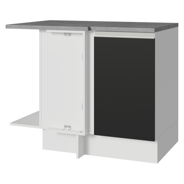 Balcão de Canto Madesa Glamy 1 Porta 60 cm Profundidade (Com Tampo) Branco/Preto