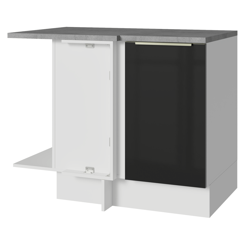Balcão de Canto para Linha de 60 cm de Profundidade 1 Porta (Com Tampo) Branco/Preto Lux Madesa
