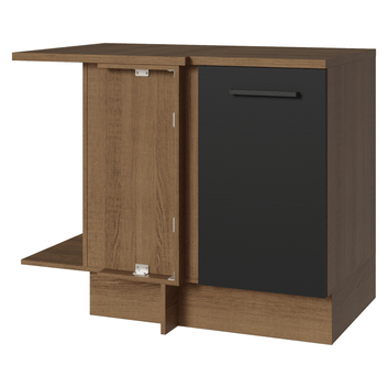 Balcão de Canto Madesa Agata 1 Porta 60 cm Profundidade (Com Tampo) Rustic/Preto