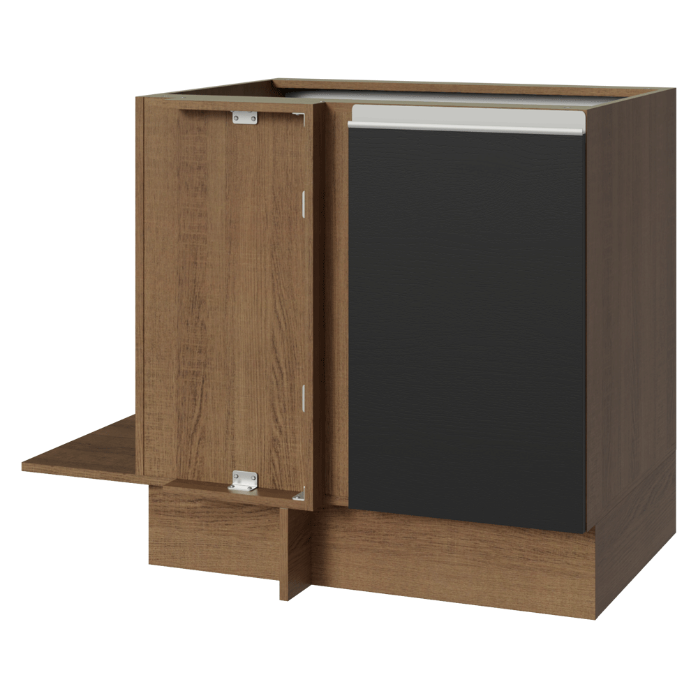 Balcão Cozinha de Canto 1 Porta 60 cm Profundidade (Sem Tampo) Rustic/Preto Glamy Madesa