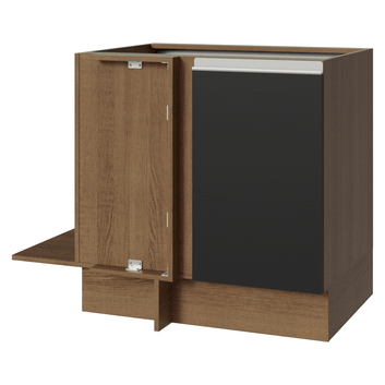 Balcão Cozinha de Canto 1 Porta 60 cm Profundidade (Sem Tampo) Rustic/Preto Glamy Madesa
