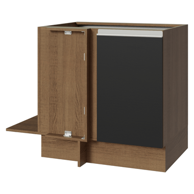 Balcão Cozinha de Canto 1 Porta 60 cm Profundidade (Sem Tampo) Rustic/Preto Glamy Madesa