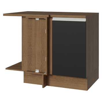 Balcão de Canto Madesa Glamy 1 Porta 60 cm Profundidade (Com Tampo) Rustic/Preto