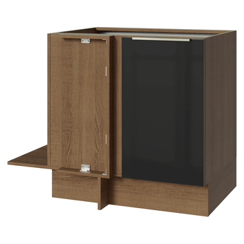 Balcão de Canto para Linha de 60 cm de Profundidade 1 Porta (Sem Tampo) Rustic/Preto Lux Madesa