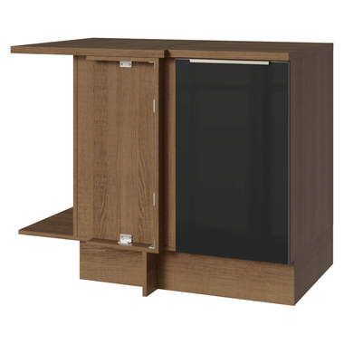 Balcão de Canto para Linha de 60 cm de Profundidade 1 Porta (Com Tampo) Rustic/Preto Lux Madesa