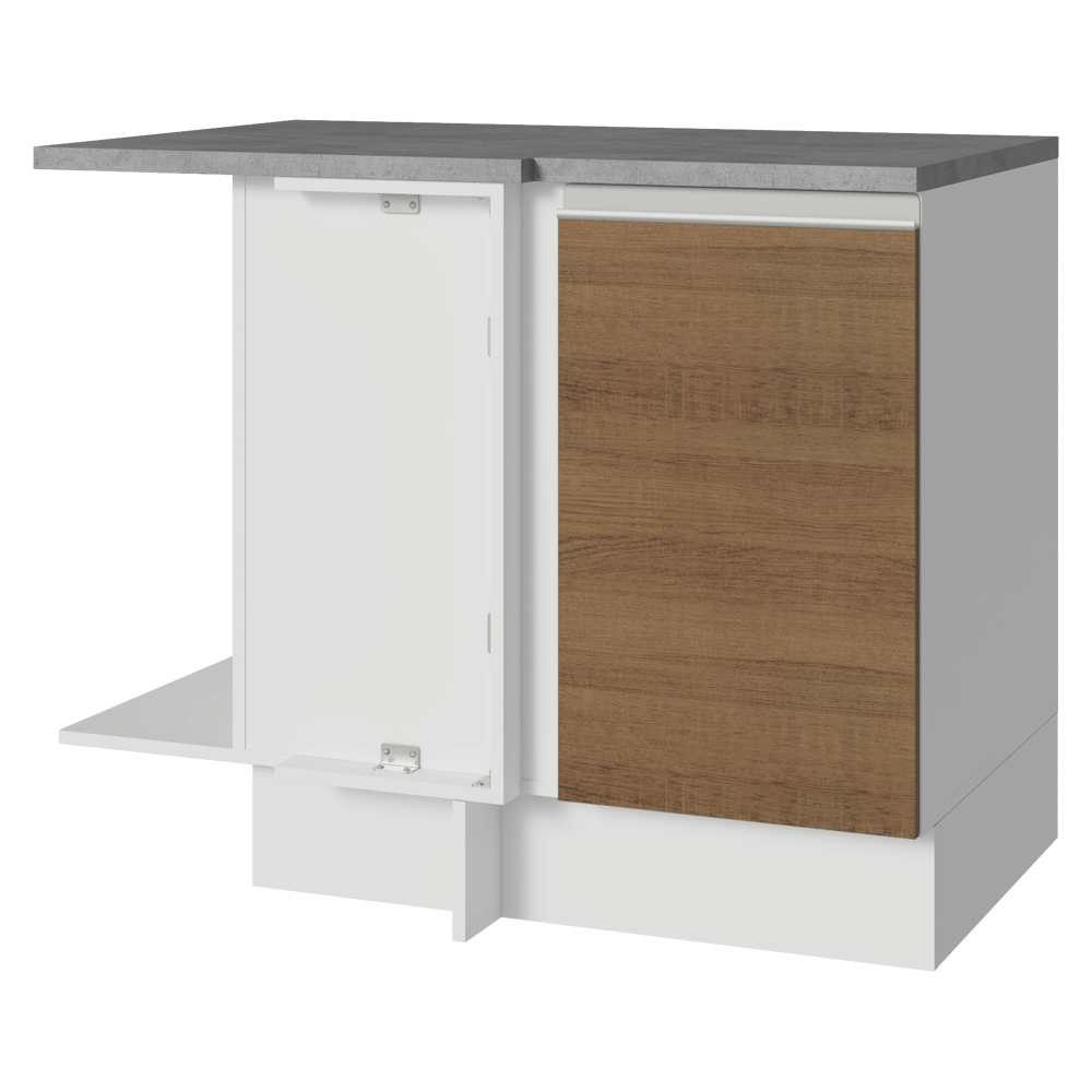 Balcão de Canto Madesa Glamy 1 Porta 60 cm Profundidade (Com Tampo) Branco/Rustic