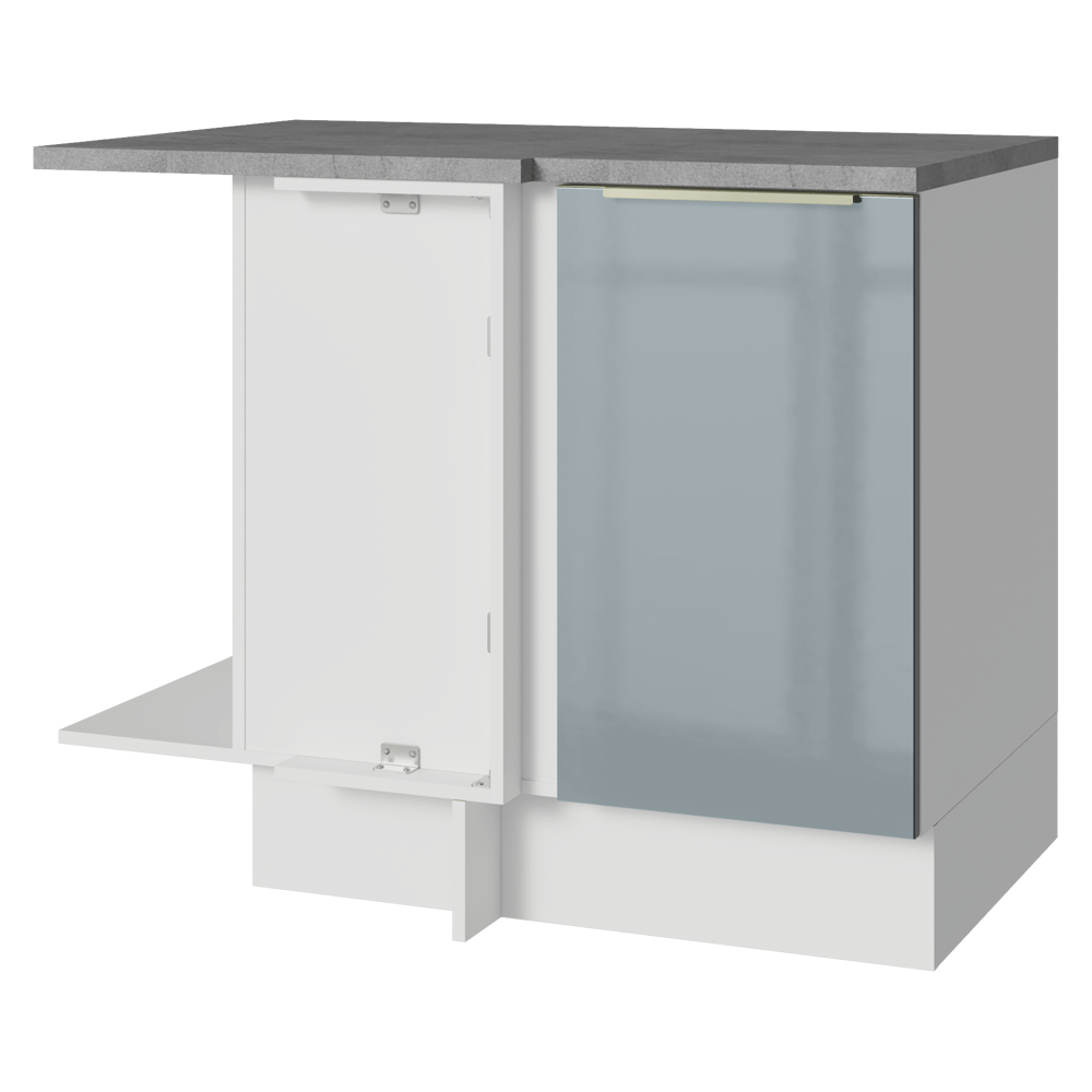 Balcão de Canto para Linha de 60 cm de Profundidade 1 Porta (Com Tampo) Branco/Cinza Lux Madesa
