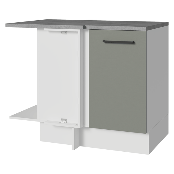 Balcão de Canto Madesa Agata 1 Porta 60 cm Profundidade (Com Tampo) Branco/Cinza