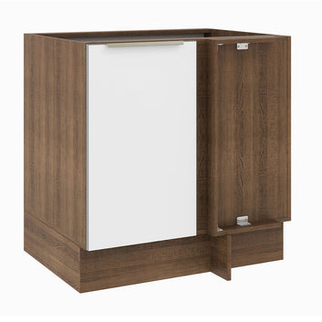 Balcão de Canto Madesa Lux 1 Porta (Sem Tampo) Rustic/Branco Veludo