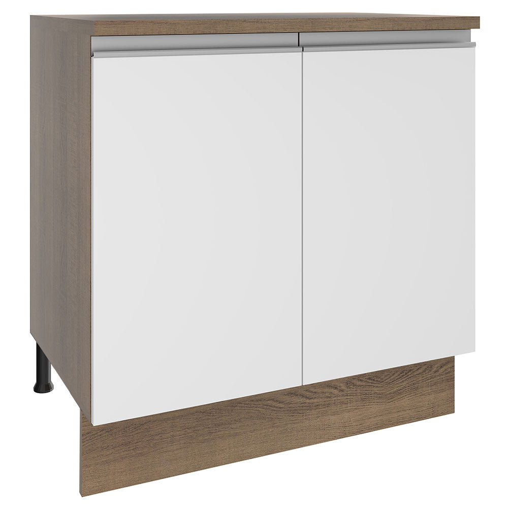 Balcão Madesa Glamy 80 x 60 cm 2 Portas (Com Tampo) Rustic/Branco