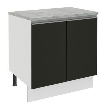Balcão Madesa Glamy 80 x 60 cm 2 Portas (Com Tampo) Branco/Preto