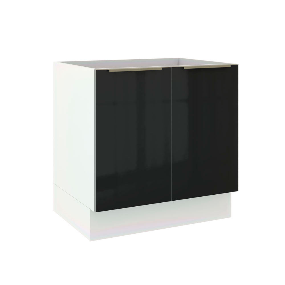 Balcão Madesa Lux 80 cm 2 Portas (Sem Tampo) Branco/Preto