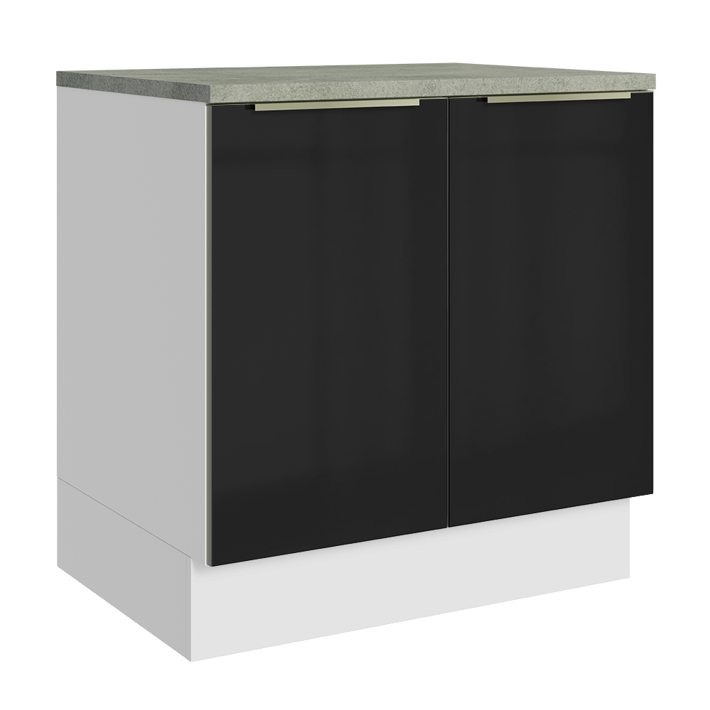 Balcão 80 x 60 cm 2 Portas (Com Tampo) Branco/Preto Lux Madesa