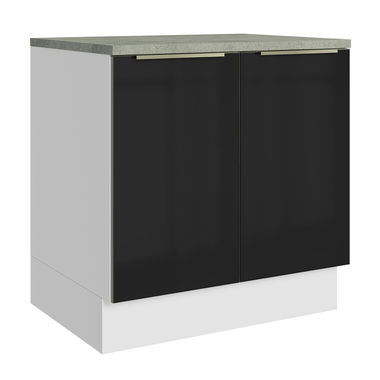 Balcão 80 x 60 cm 2 Portas (Com Tampo) Branco/Preto Lux Madesa