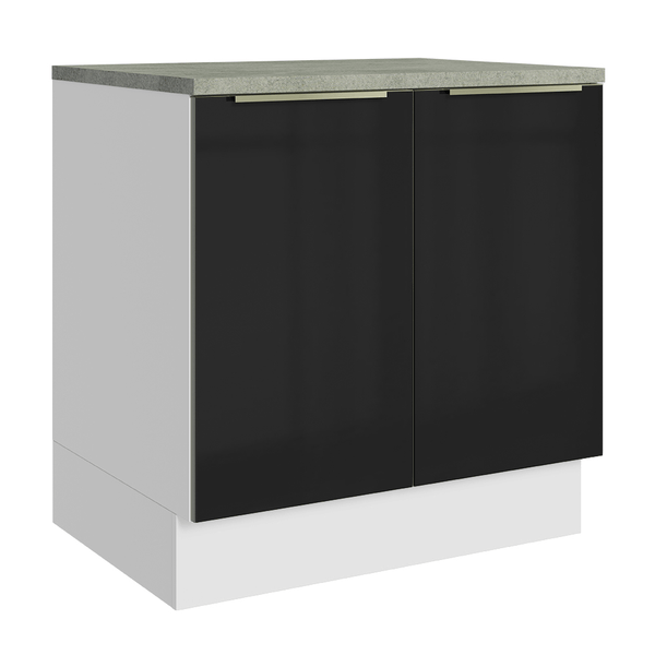 Balcão 80 x 60 cm 2 Portas (Com Tampo) Branco/Preto Lux Madesa