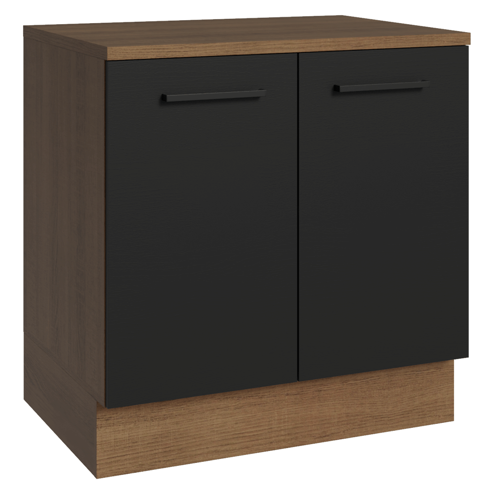 Balcão Madesa Agata 80 x 60 cm 2 Portas (Com Tampo) Rustic/Preto