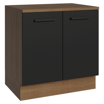 Balcão Madesa Agata 80 x 60 cm 2 Portas (Com Tampo) Rustic/Preto