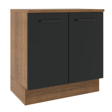 Balcão Madesa Agata 80 x 60 cm 2 Portas (Com Tampo) Rustic/Preto