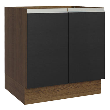 Balcão Cozinha 80 x 60 cm 2 Portas (Sem Tampo) Rustic/Preto Glamy Madesa