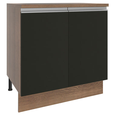 Balcão Madesa Glamy 80 x 60 cm 2 Portas (Com Tampo) Rustic/Preto