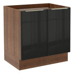 Balcão Madesa Lux 80 cm 2 Portas (Sem Tampo) Rustic/Preto