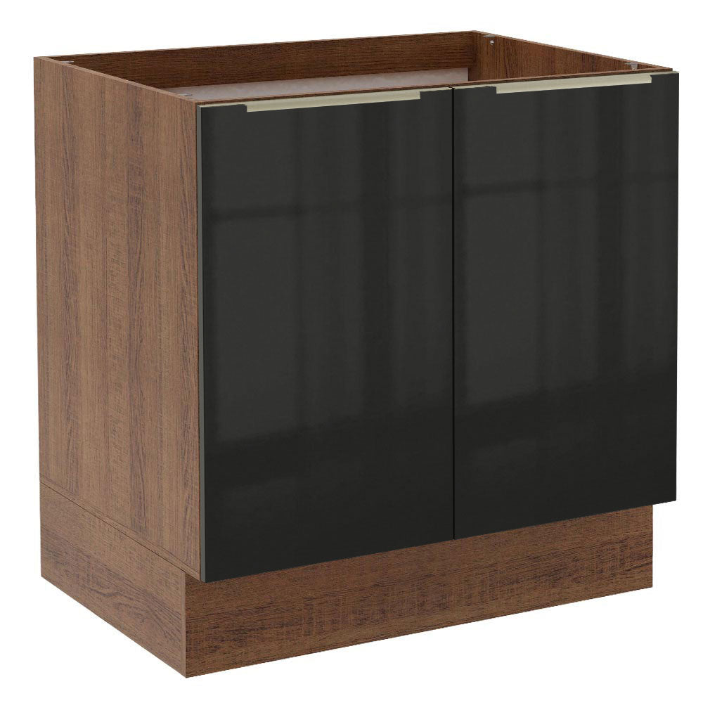 Balcão Madesa Lux 80 cm 2 Portas (Sem Tampo) Rustic/Preto