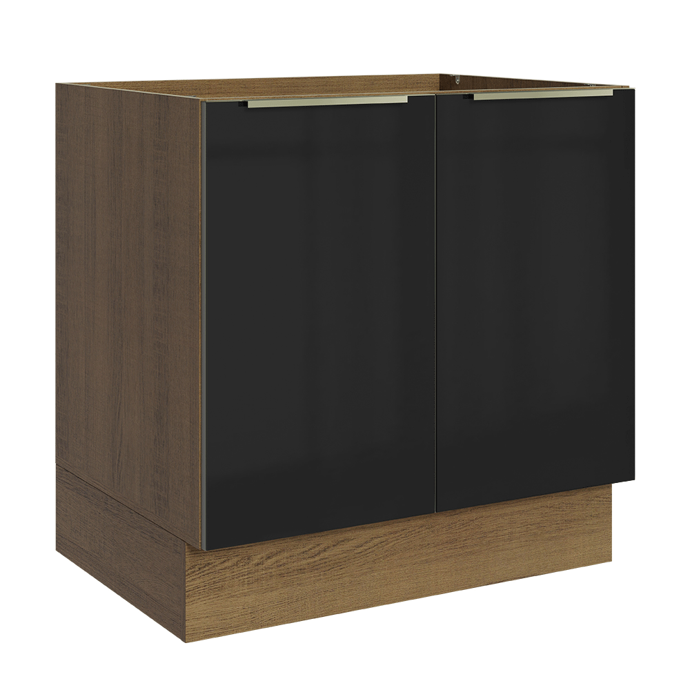 Balcão de Cozinha 80 x 60 cm 2 Portas (Sem Tampo) Rustic/Preto Lux Madesa