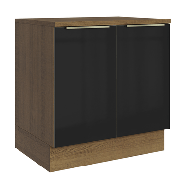 Balcão 80 x 60 cm 2 Portas (Com Tampo) Rustic/Preto Lux Madesa