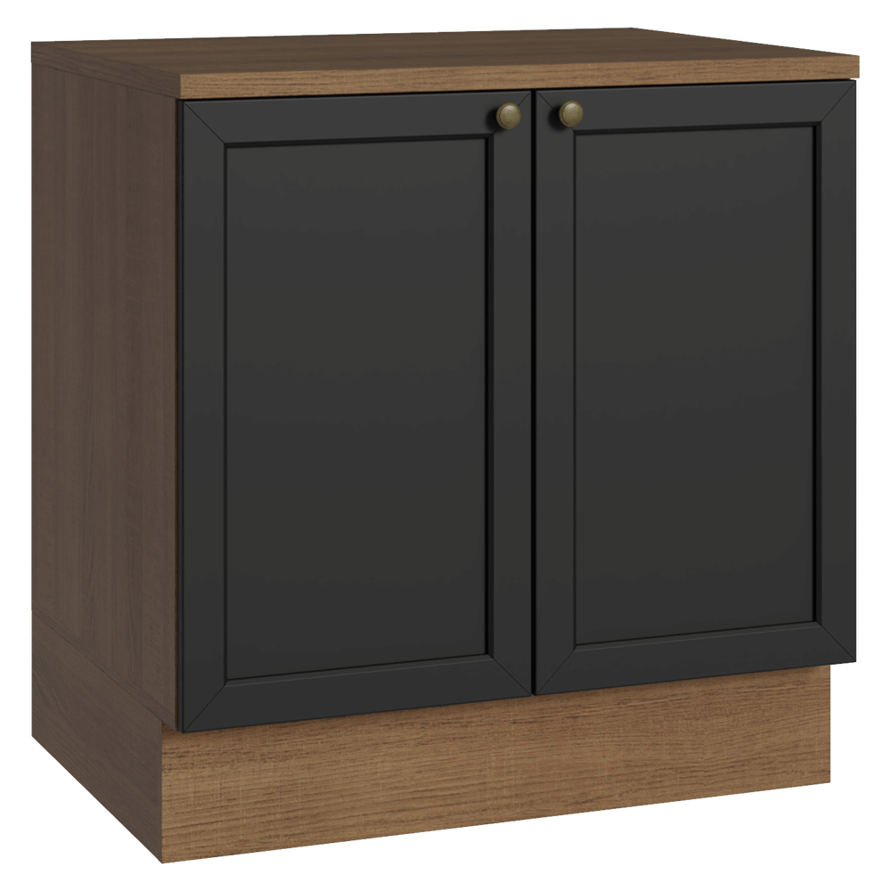 Balcão de Cozinha 80 x 60 cm 2 Portas (Com Tampo) Rustic/Preto Vik Madesa