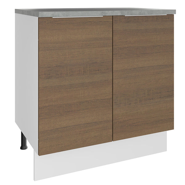 Balcão Madesa Stella 80 x 60 cm 2 Portas (Com Tampo) Branco/Rustic