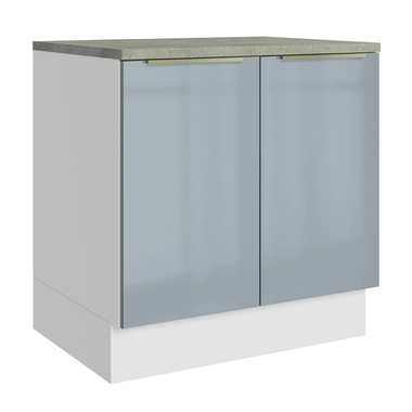 Balcão 80 x 60 cm 2 Portas (Com Tampo) Branco/Cinza Lux Madesa