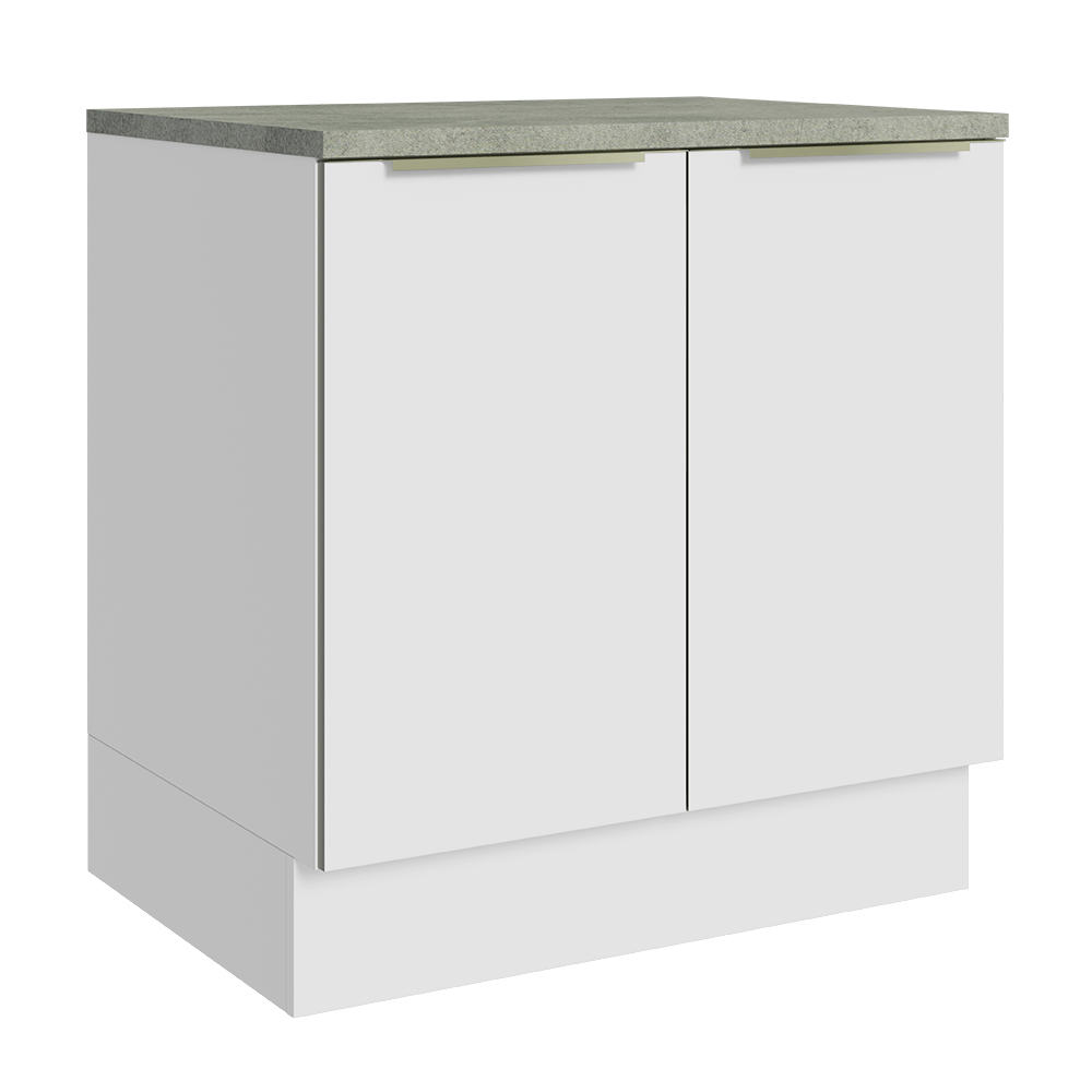 Balcão 80 x 60 cm 2 Portas (Com Tampo) Branco/Branco Veludo Lux Madesa